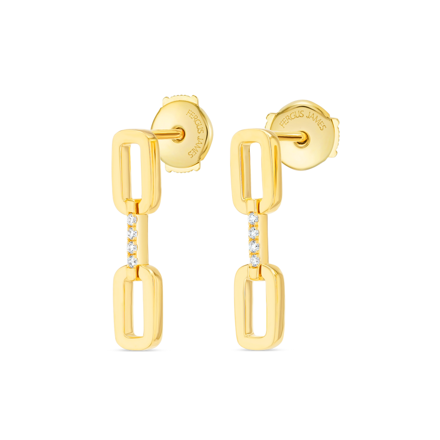 Single Natural Diamond Link Earrings Yellow Gold