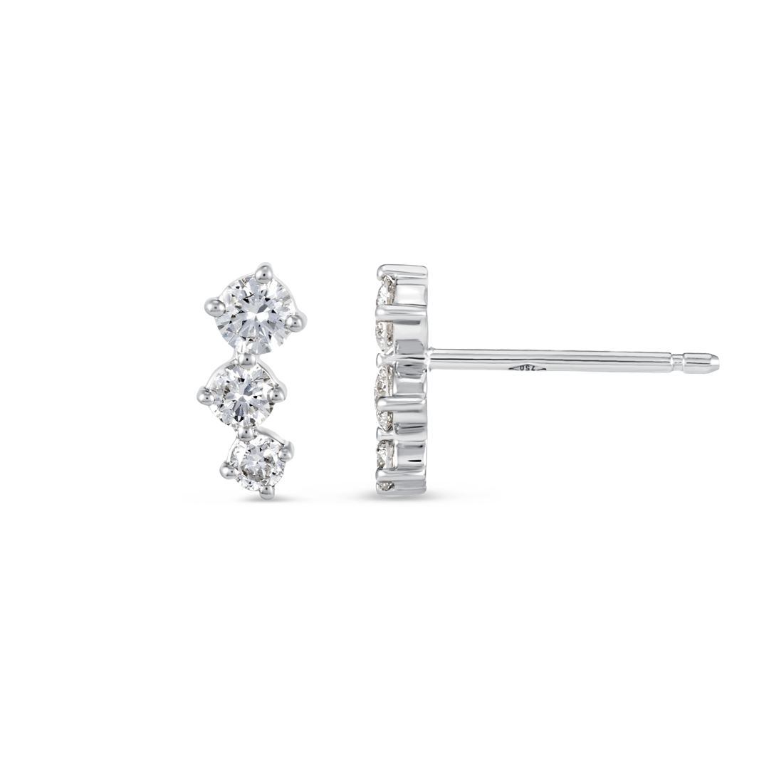 Graduating Trio Natural Diamond Bar Earrings White Gold