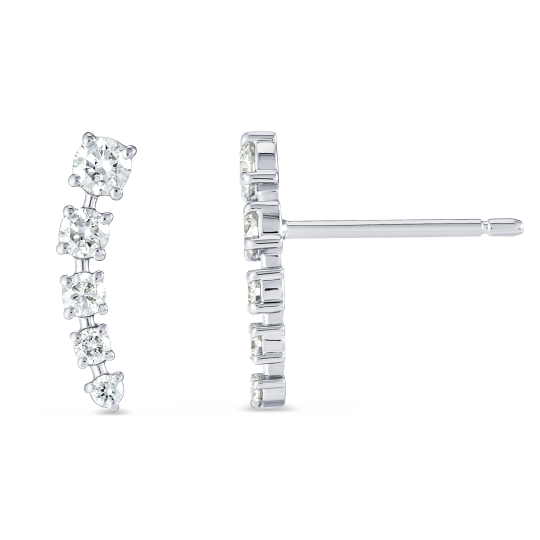 Half Moon Natural Diamond Bar Earrings White Gold