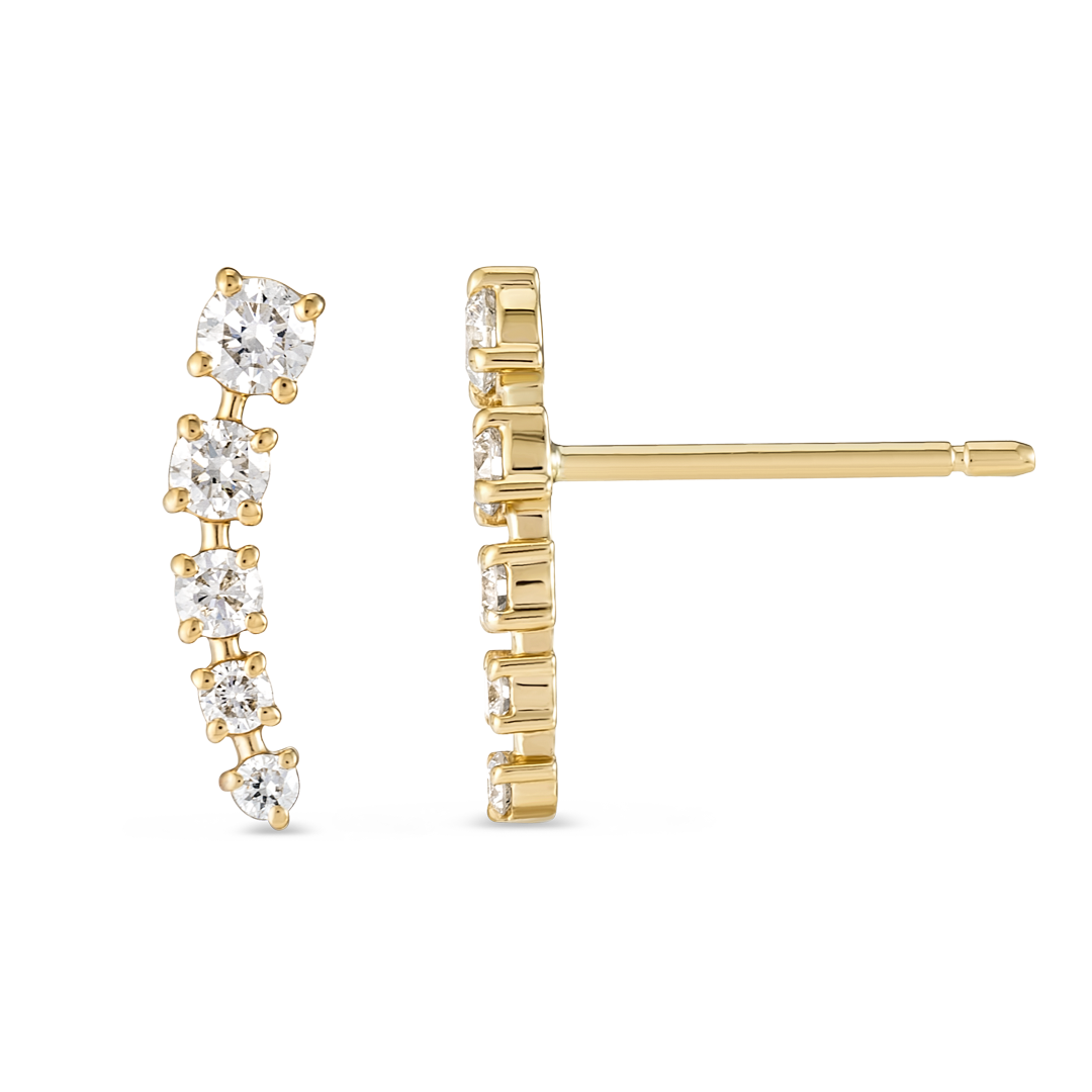 Half Moon Natural Diamond Bar Earrings Yellow Gold
