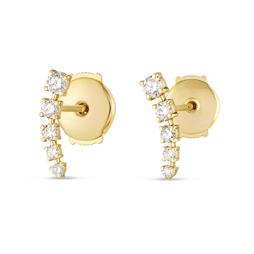 Half Moon Natural Diamond Bar Earrings Yellow Gold