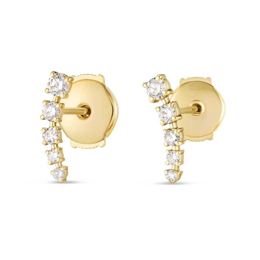 Half Moon Natural Diamond Bar Earrings Yellow Gold