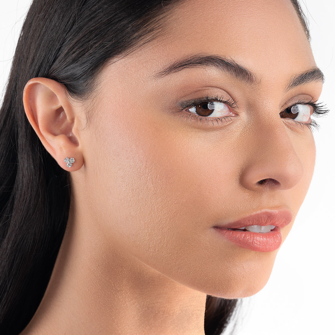 Trio Cluster Natural Diamond Earrings White Gold