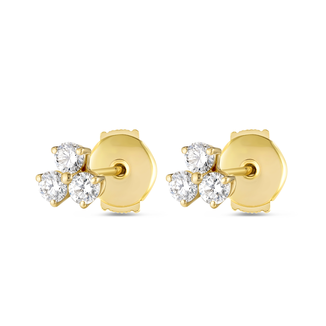 Trio Cluster Natural Diamond Earrings Yellow Gold