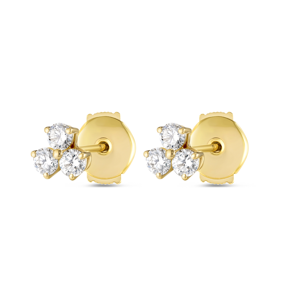 Trio Cluster Natural Diamond Earrings Yellow Gold