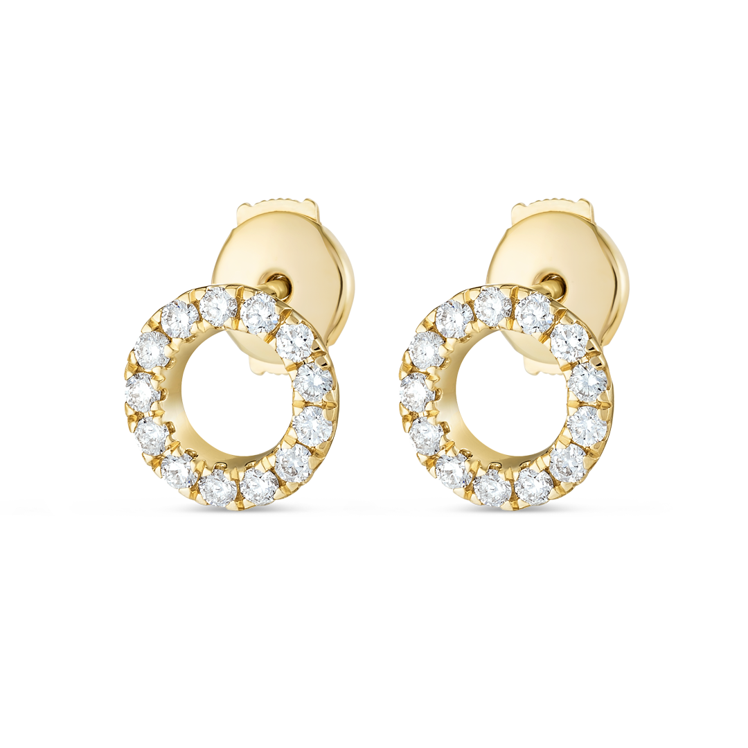 Circular Natural Diamond Earrings Yellow Gold