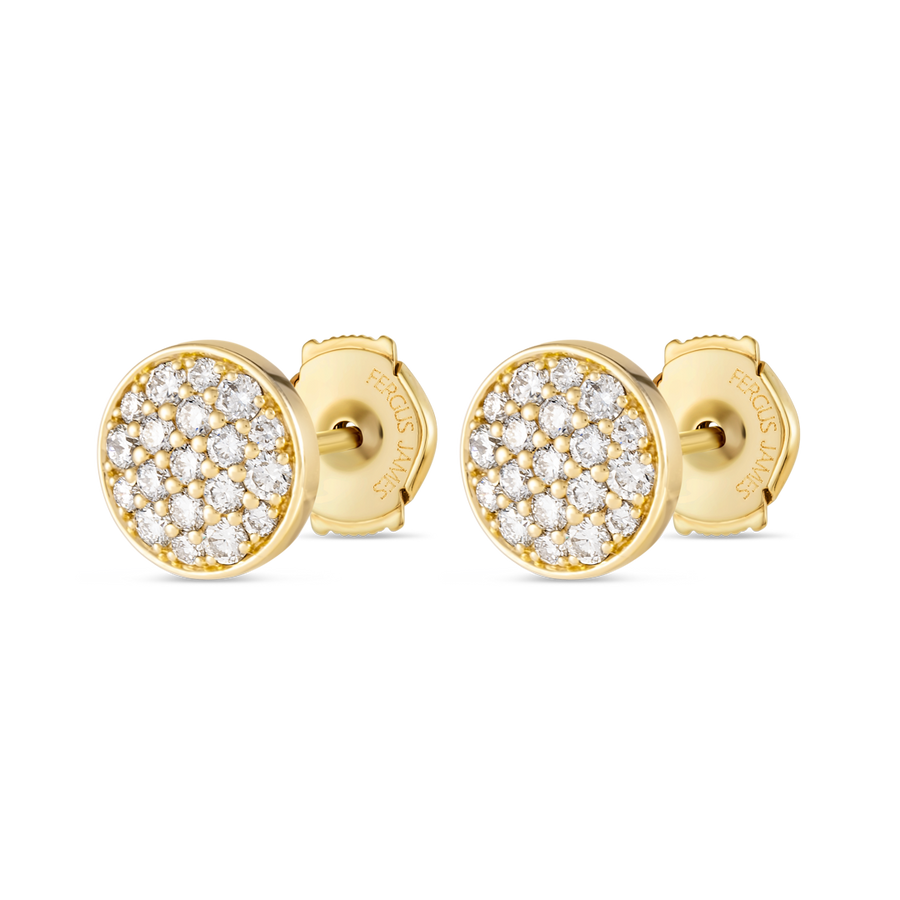 Natural Diamond Disc Earrings Yellow Gold