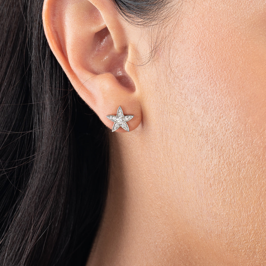 Natural Diamond Star Earrings White Gold