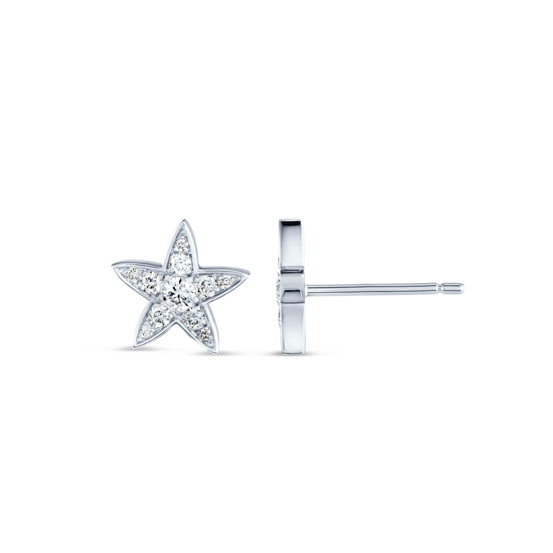 Natural Diamond Star Earrings White Gold