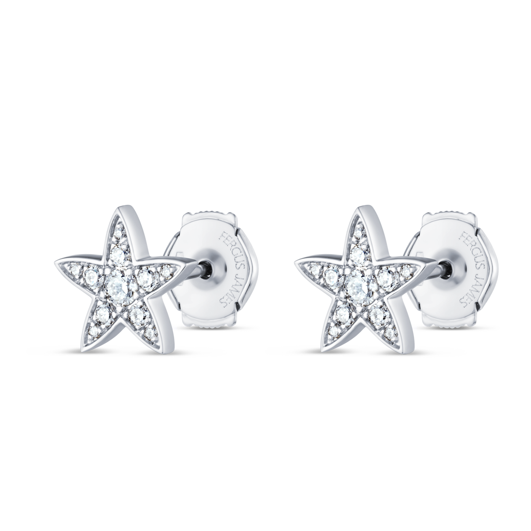Natural Diamond Star Earrings White Gold
