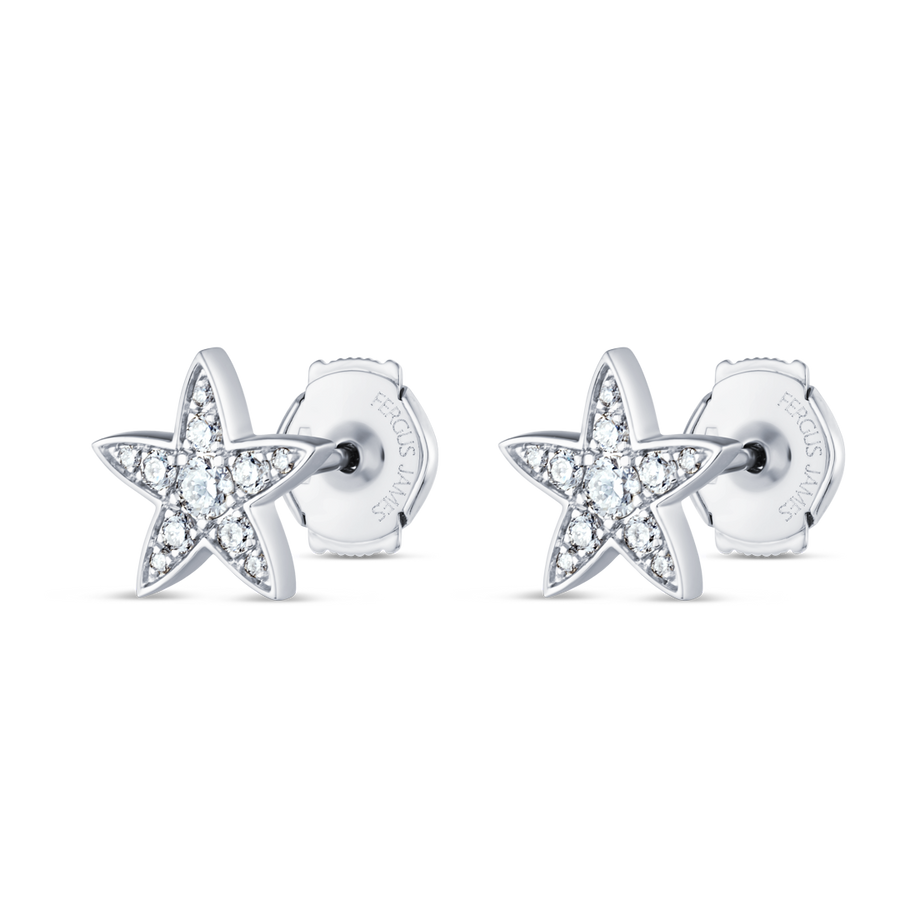 Natural Diamond Star Earrings White Gold