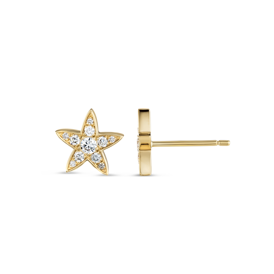 Natural Diamond Star Earrings Yellow Gold