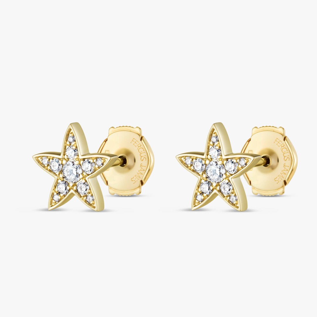 Natural Diamond Star Earrings Yellow Gold