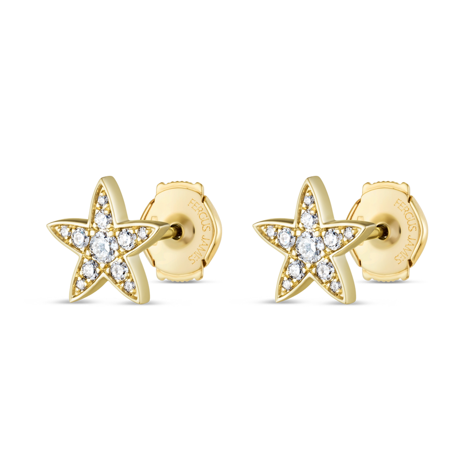 Natural Diamond Star Earrings Yellow Gold