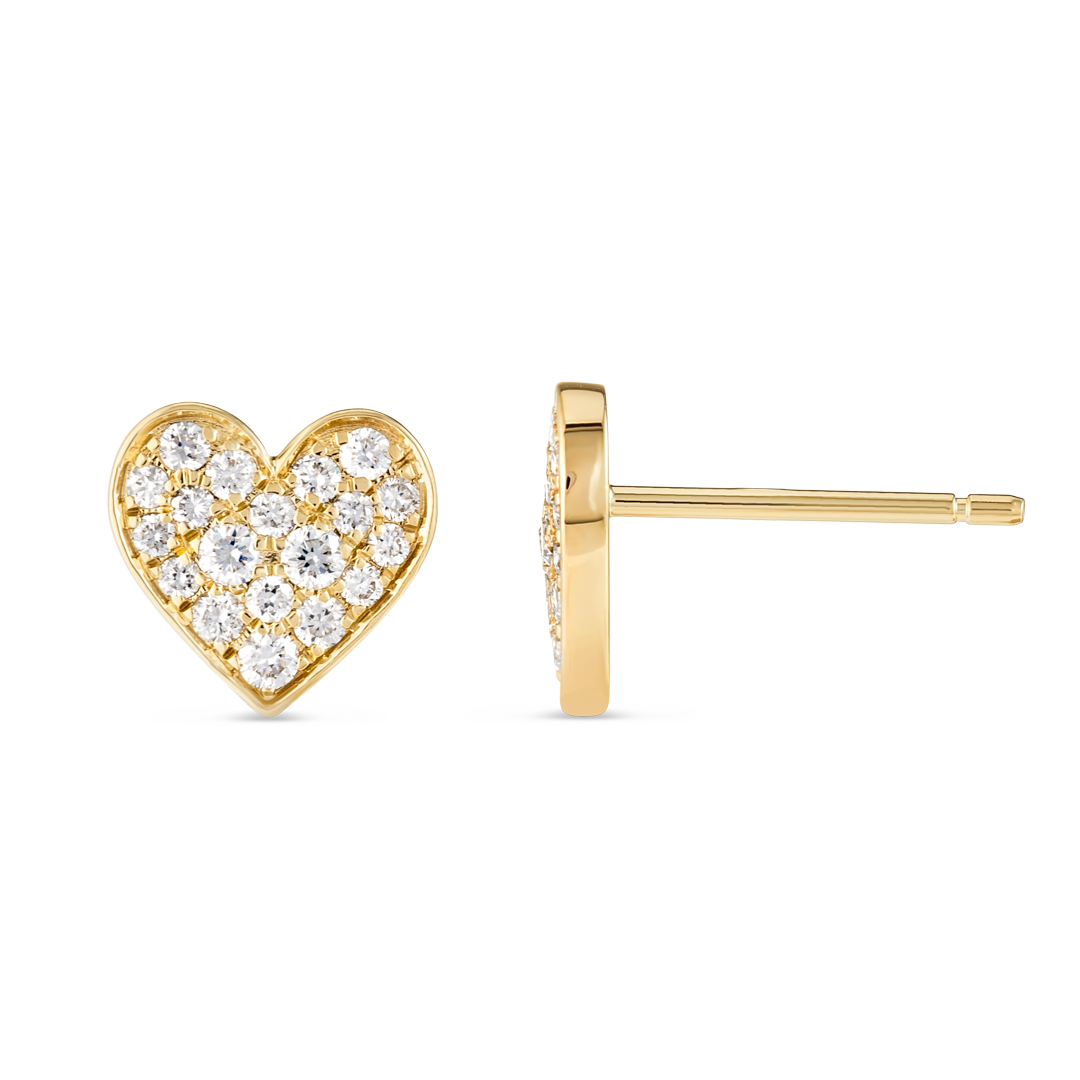 Natural Diamond Heart Earrings Yellow Gold