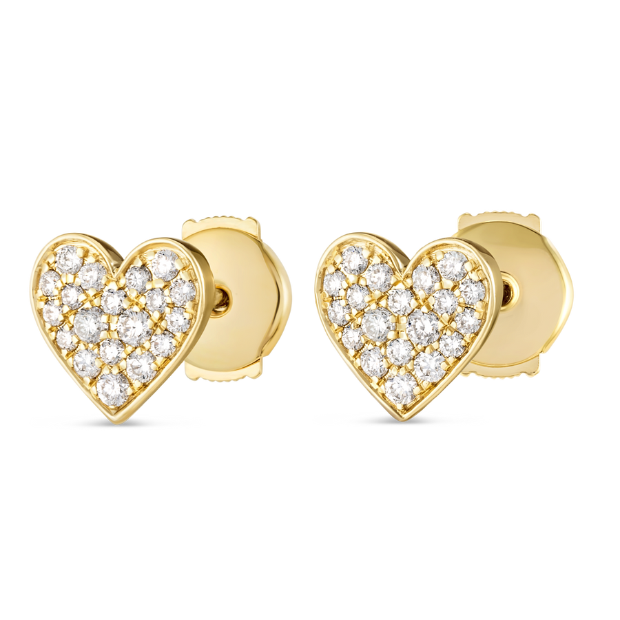 Natural Diamond Heart Earrings Yellow Gold