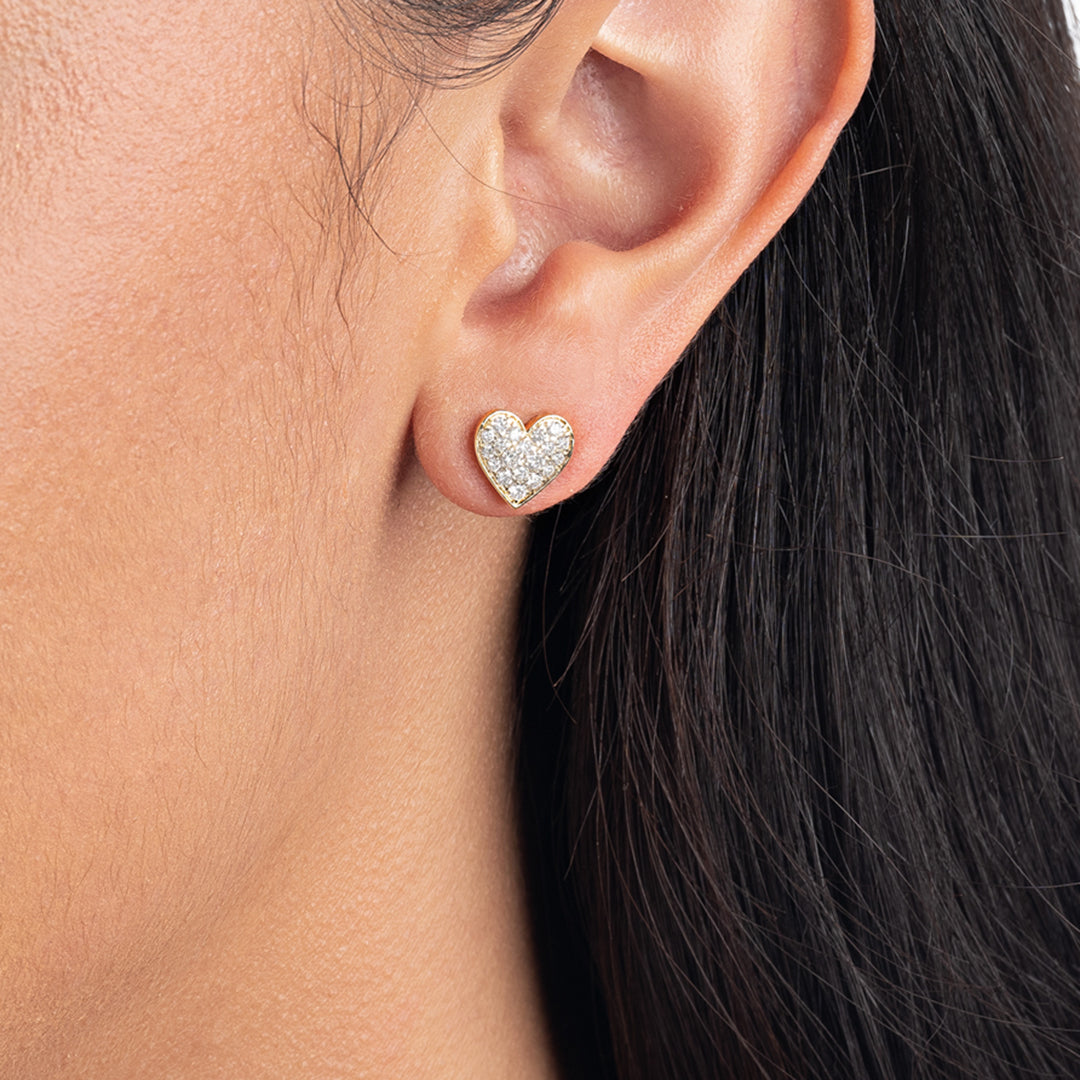 Natural Diamond Heart Earrings Yellow Gold