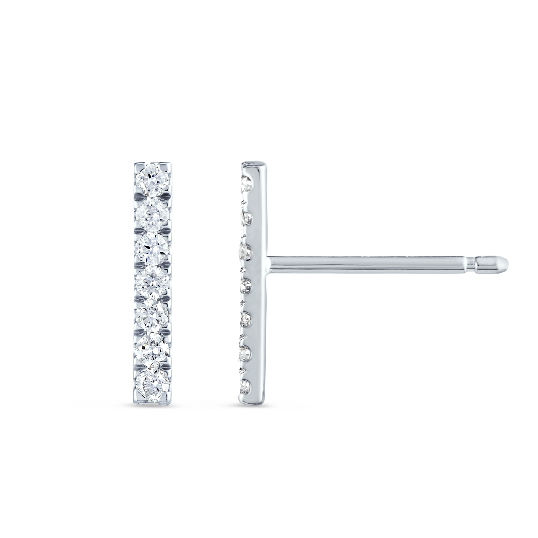 Elegant Natural Diamond Bar Earrings White Gold