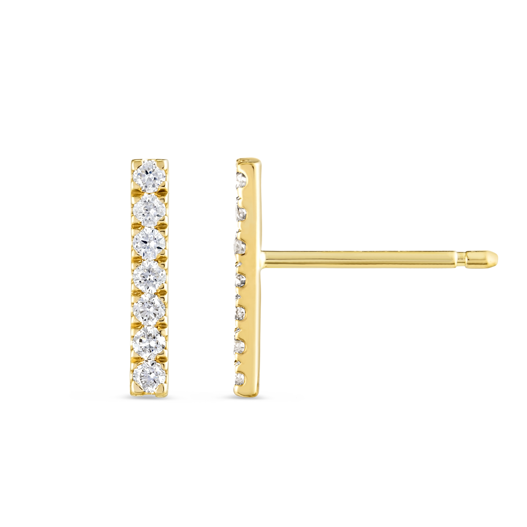Elegant Natural Diamond Bar Earrings Yellow Gold