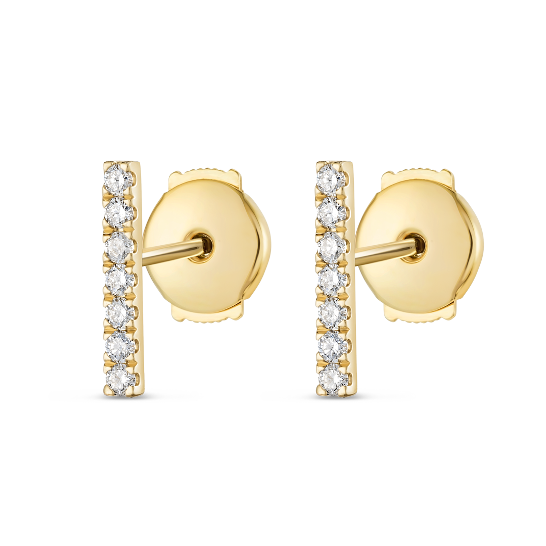 Elegant Natural Diamond Bar Earrings Yellow Gold