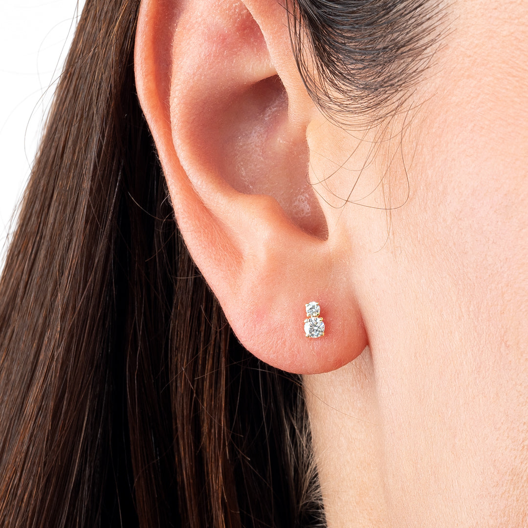 Mini Duo Natural Diamond Earrings Yellow Gold