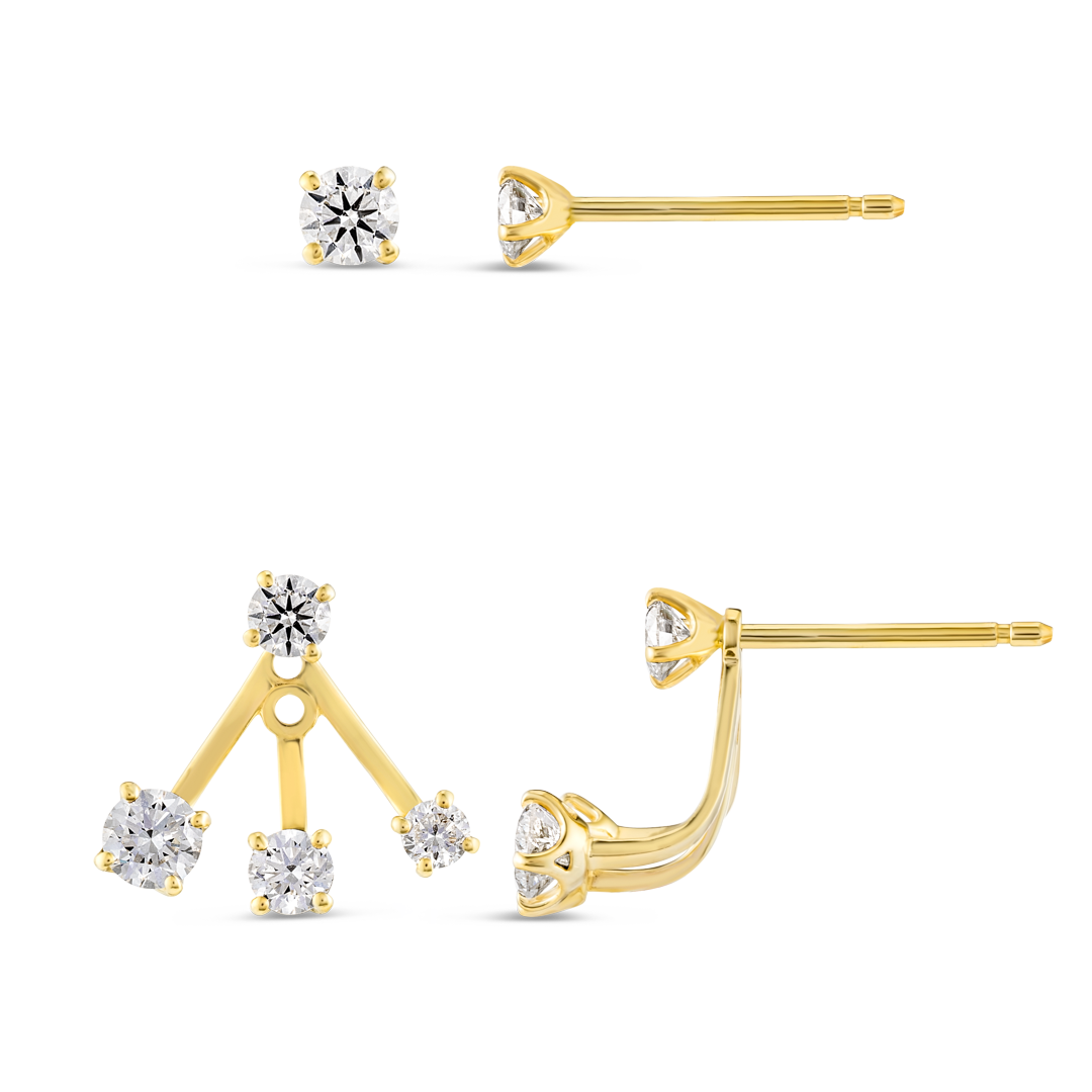 Trio Natural Diamond Raindrop Earrings Yellow Gold