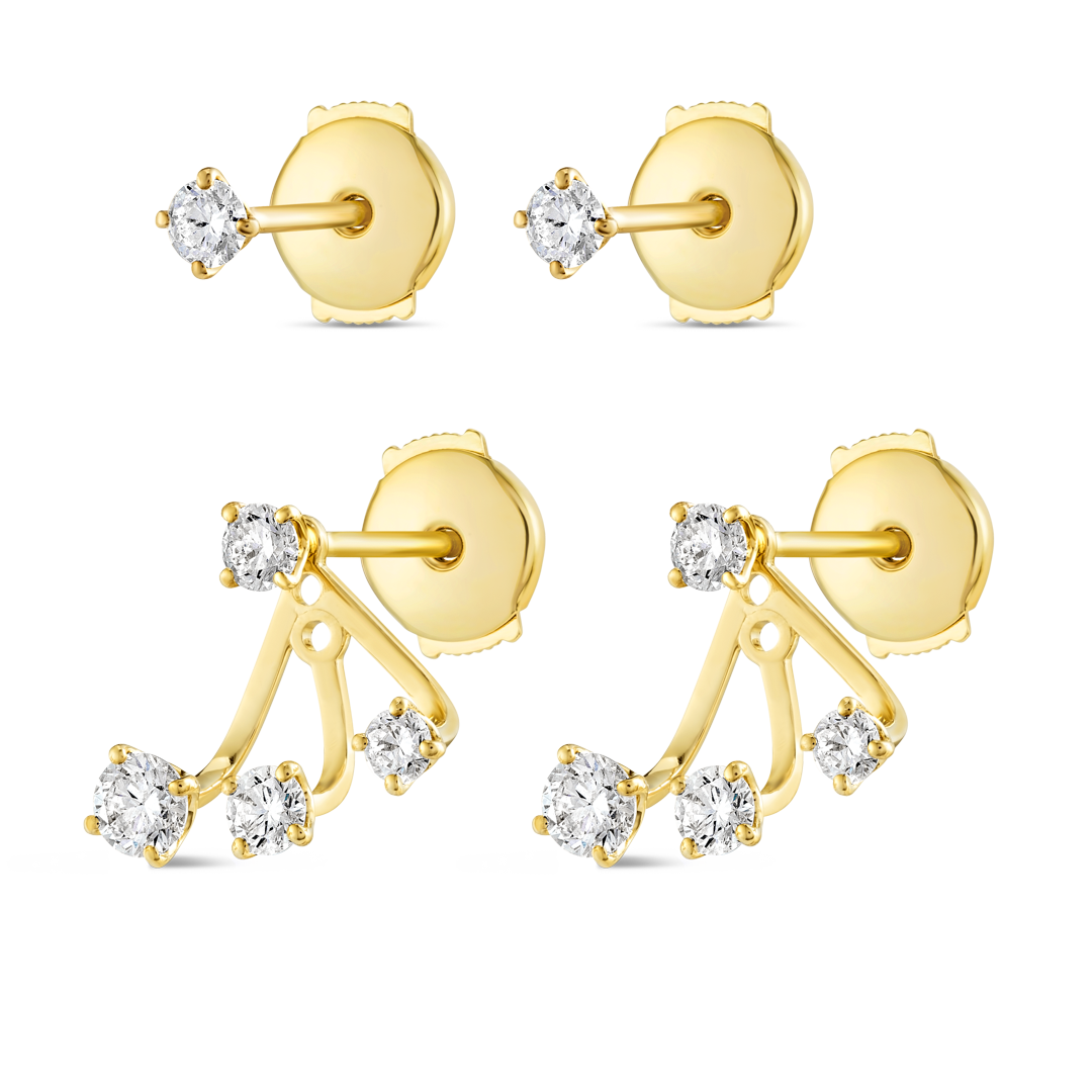 Trio Natural Diamond Raindrop Earrings Yellow Gold