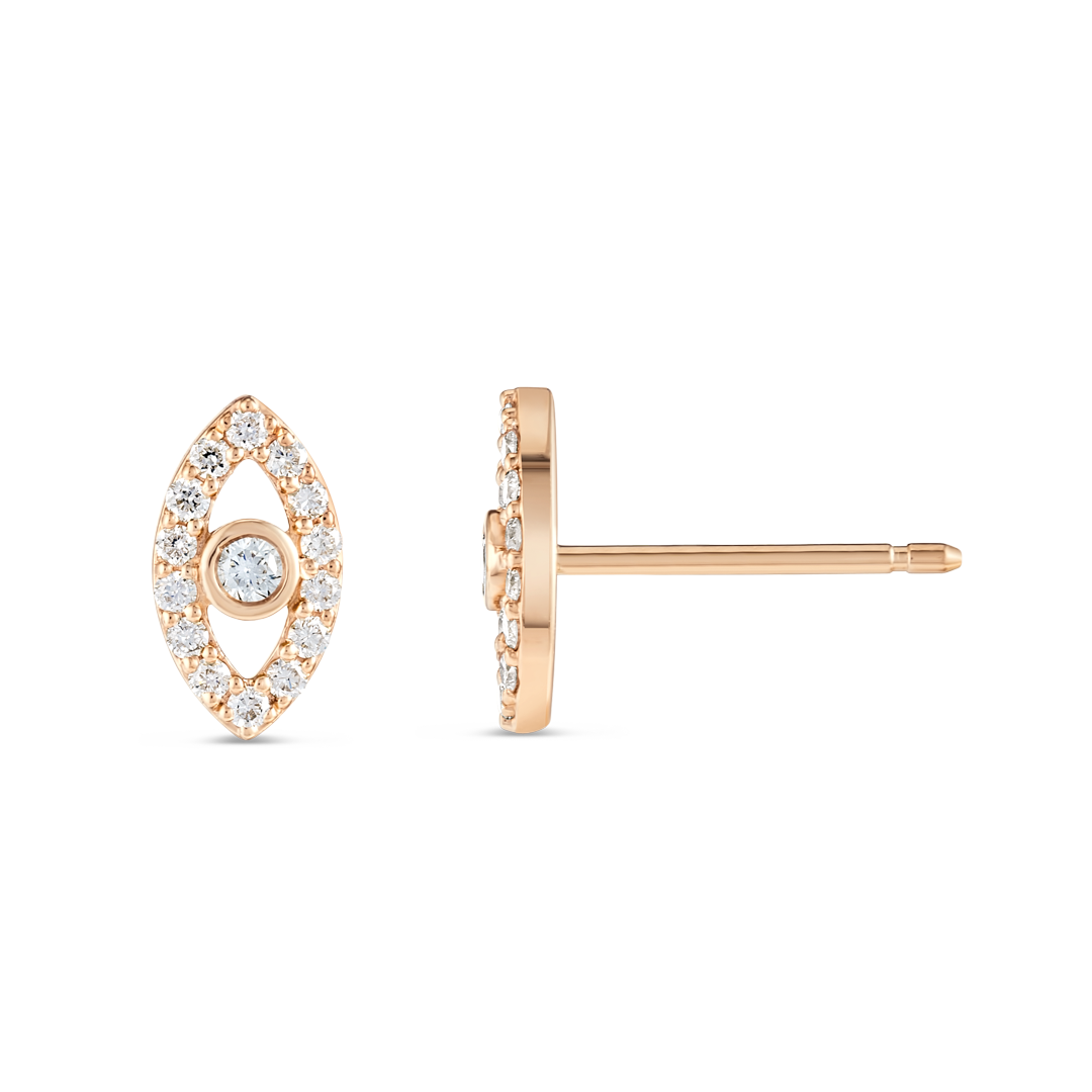 Natural Diamond Evil Eye Earrings Rose Gold
