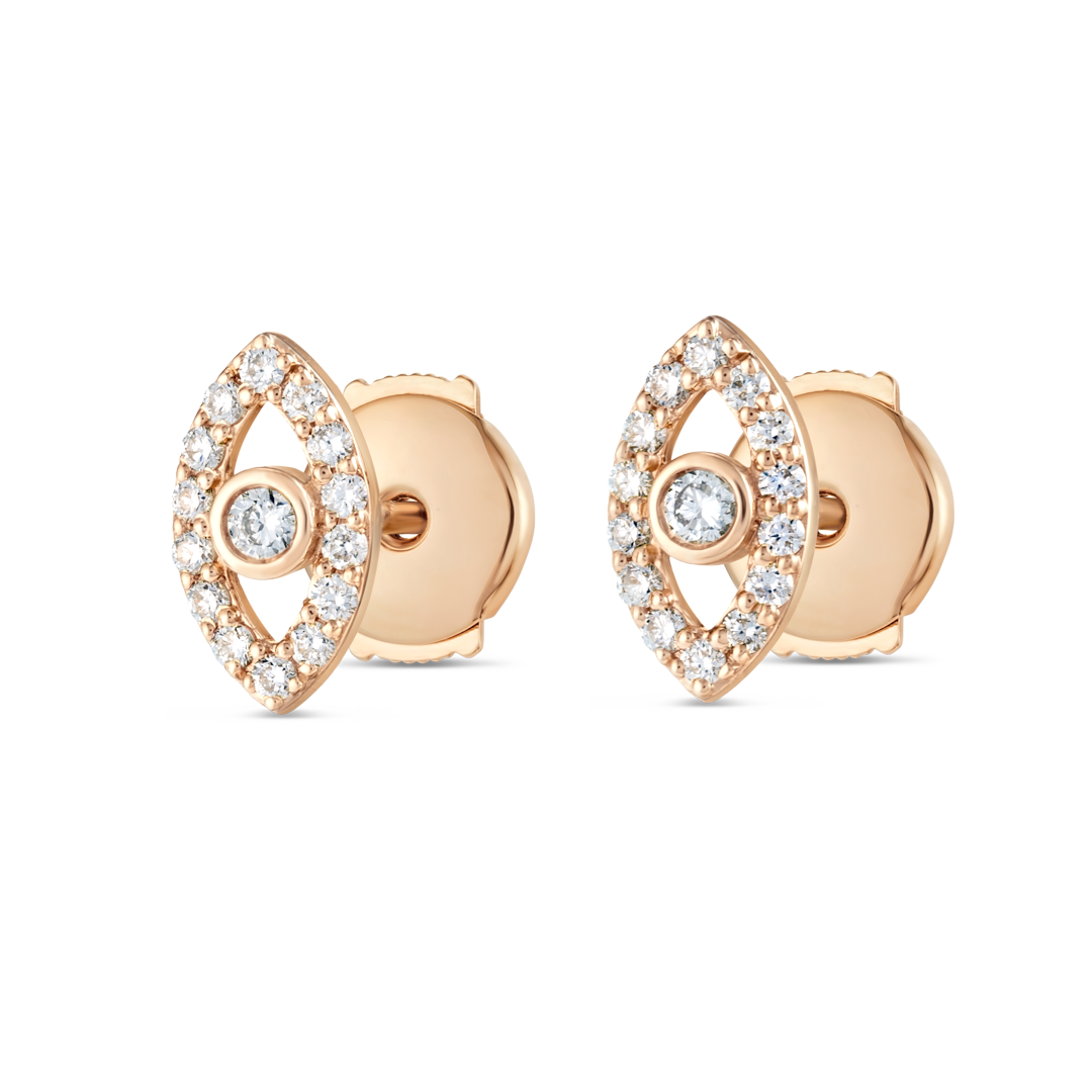 Natural Diamond Evil Eye Earrings Rose Gold