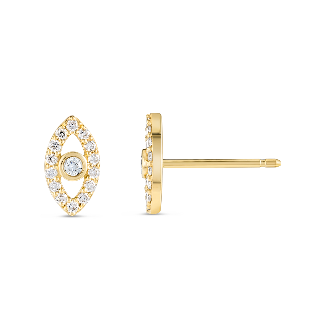 Natural Diamond Evil Eye Earrings Yellow Gold