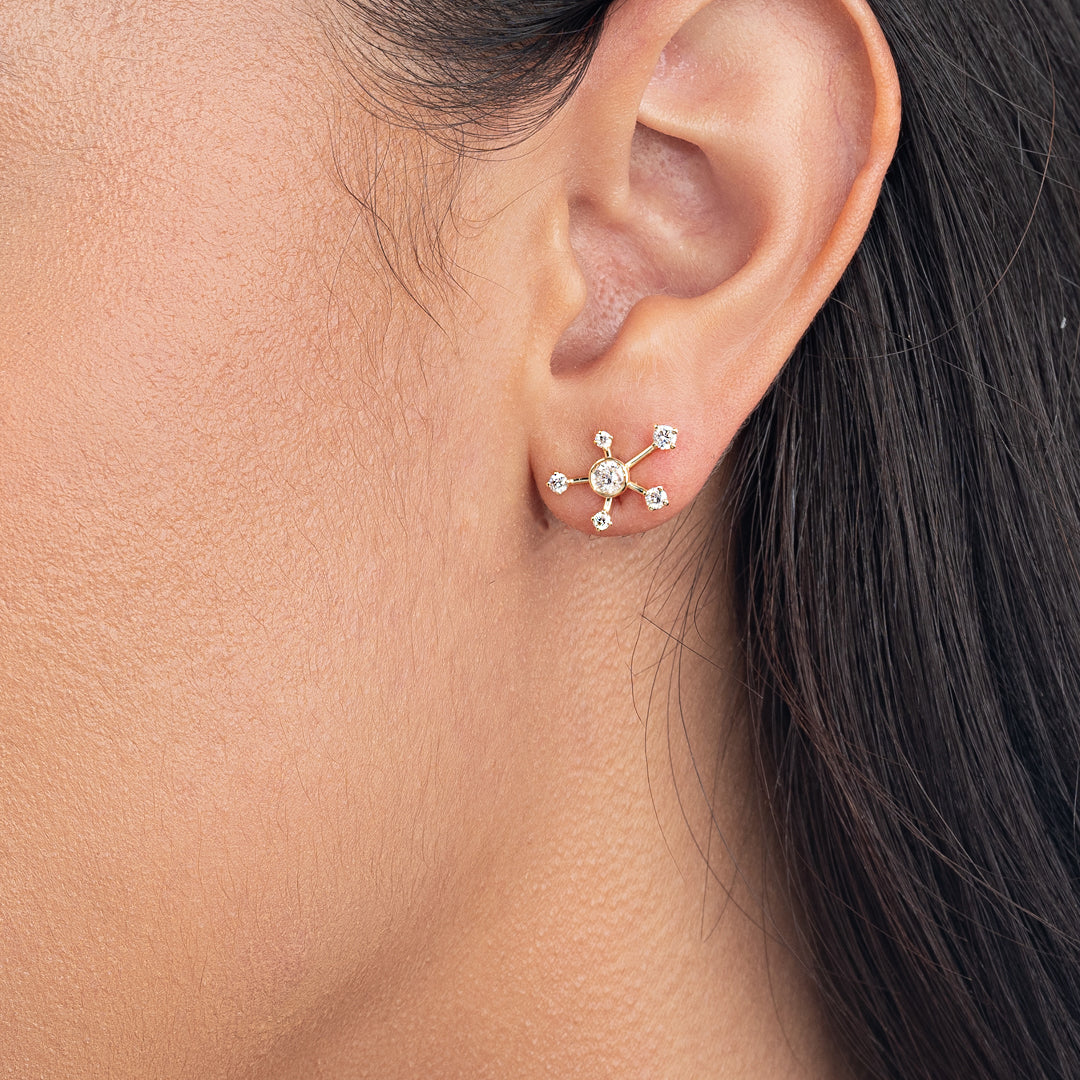 Natural Diamond Galaxy Earrings Yellow Gold
