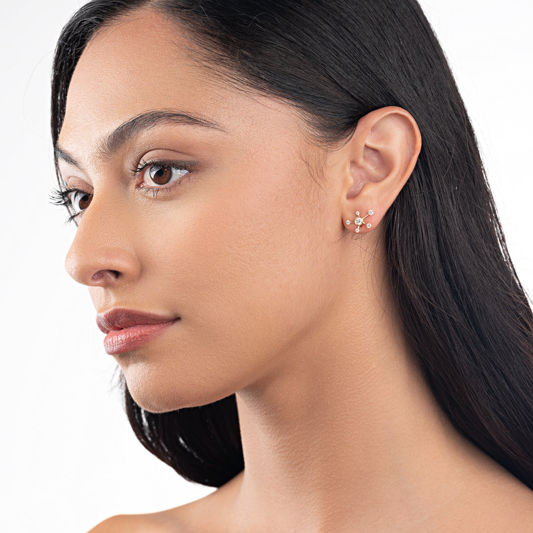 Natural Diamond Galaxy Earrings Yellow Gold