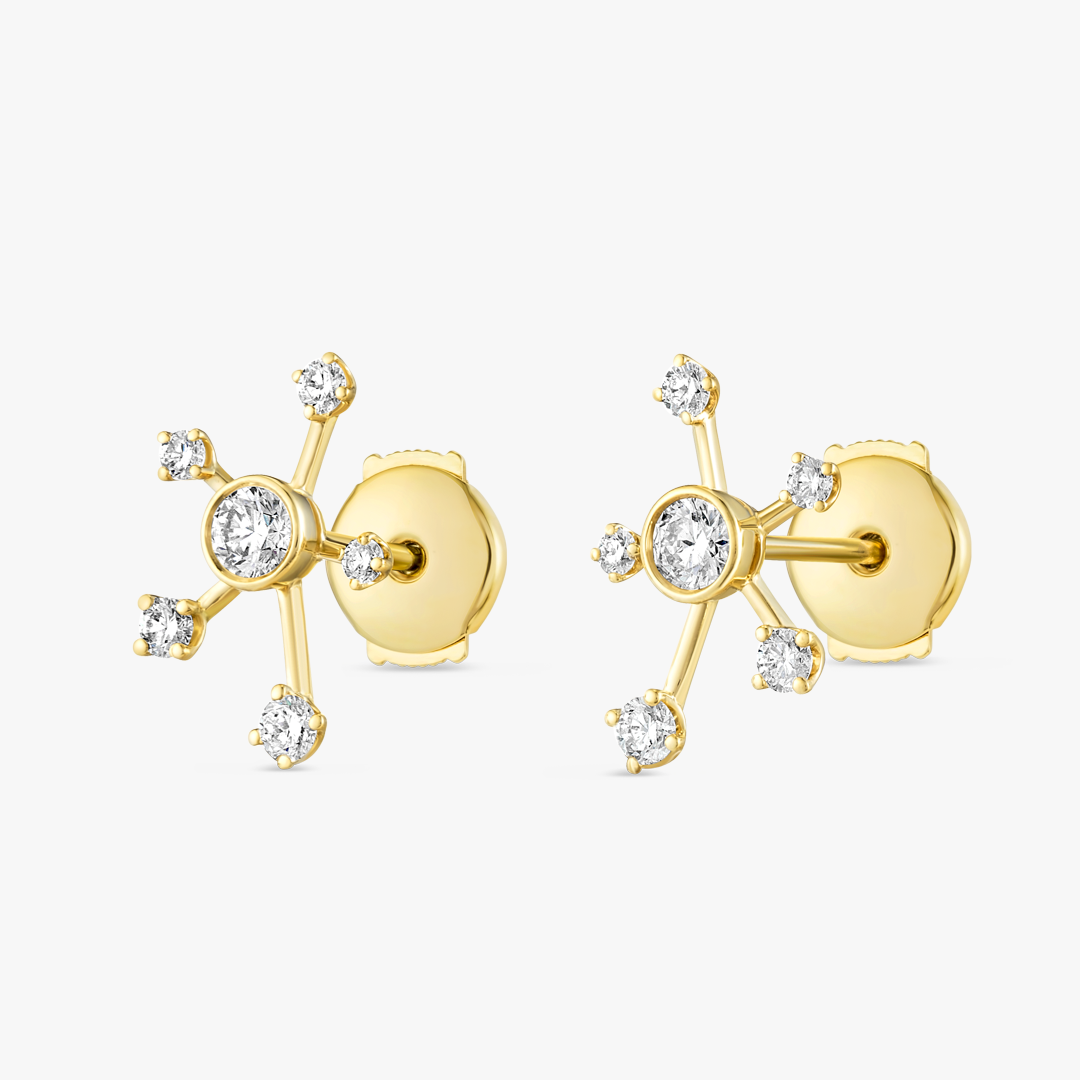 Natural Diamond Galaxy Earrings Yellow Gold