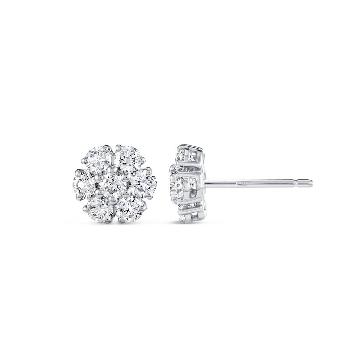 Natural Diamond Circular Halo Earrings White Gold