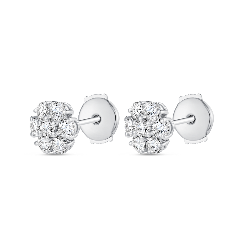 Natural Diamond Circular Halo Earrings White Gold