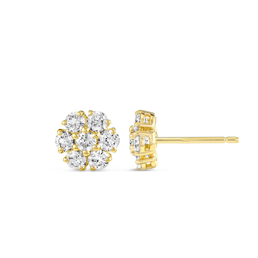 Natural Diamond Circular Halo Earrings Yellow Gold