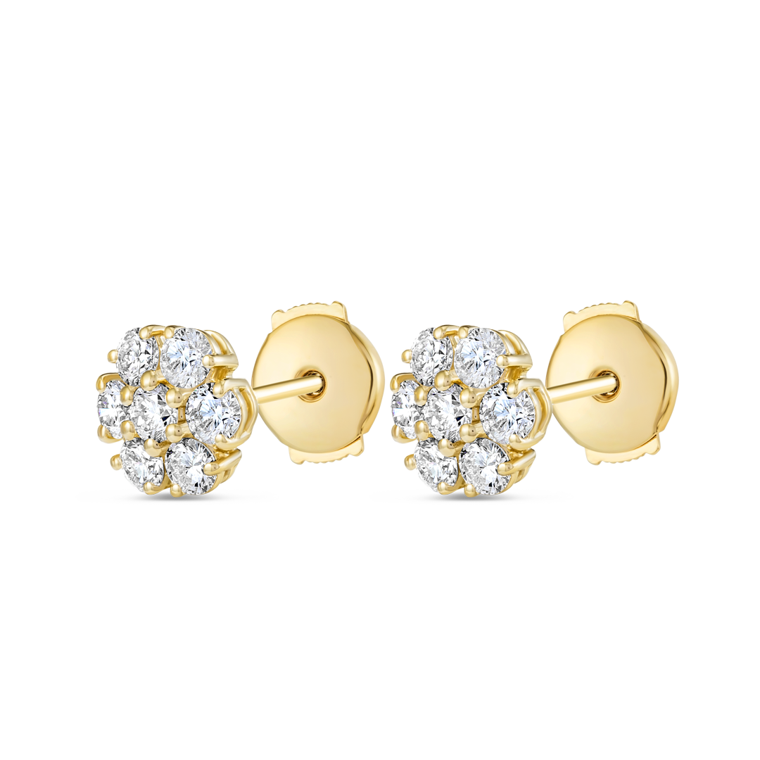 Natural Diamond Circular Halo Earrings Yellow Gold