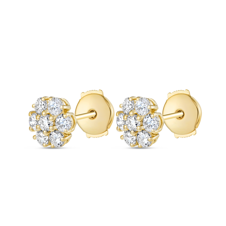 Natural Diamond Circular Halo Earrings Yellow Gold