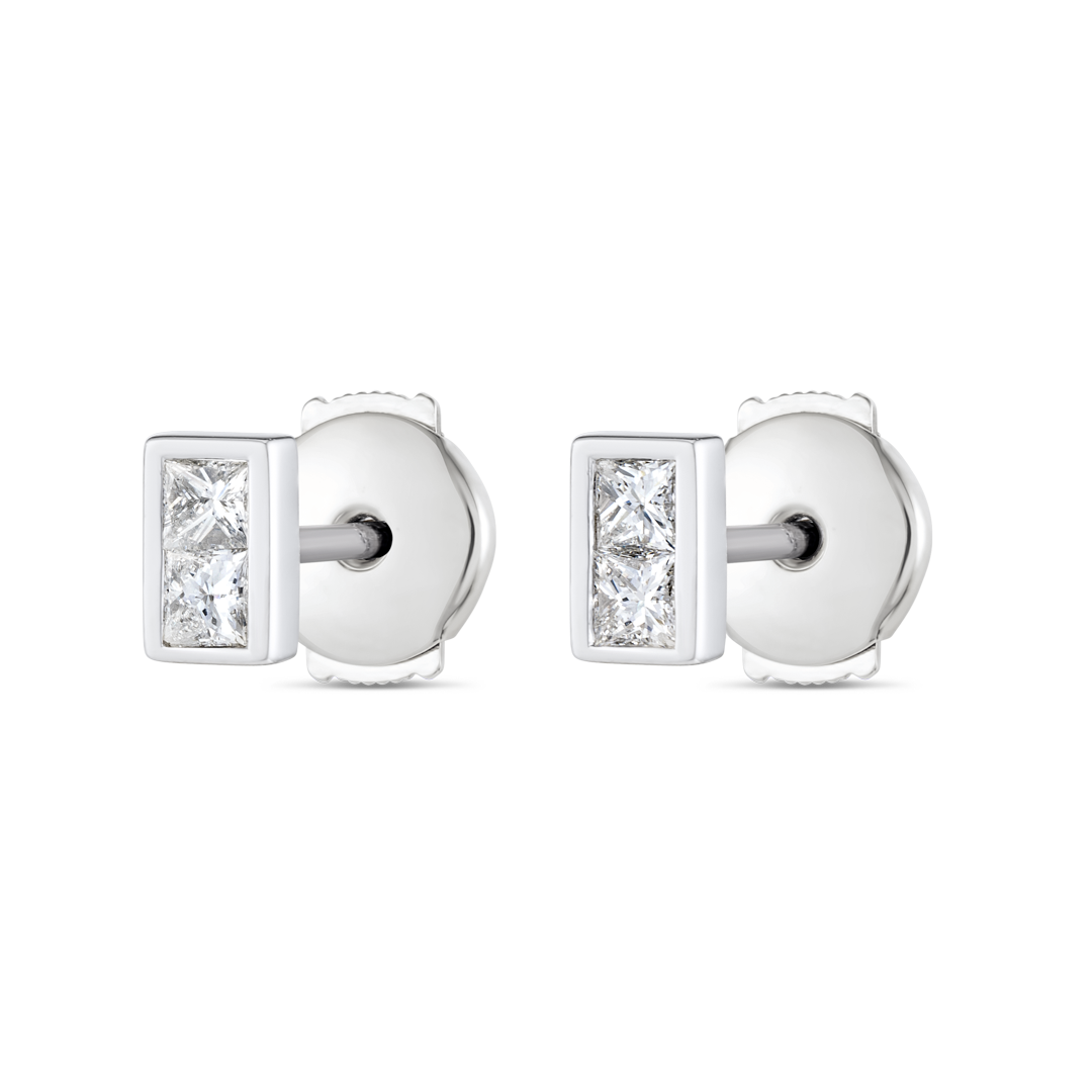 Princess Shape Natural Diamond Bar Earrings White Gold
