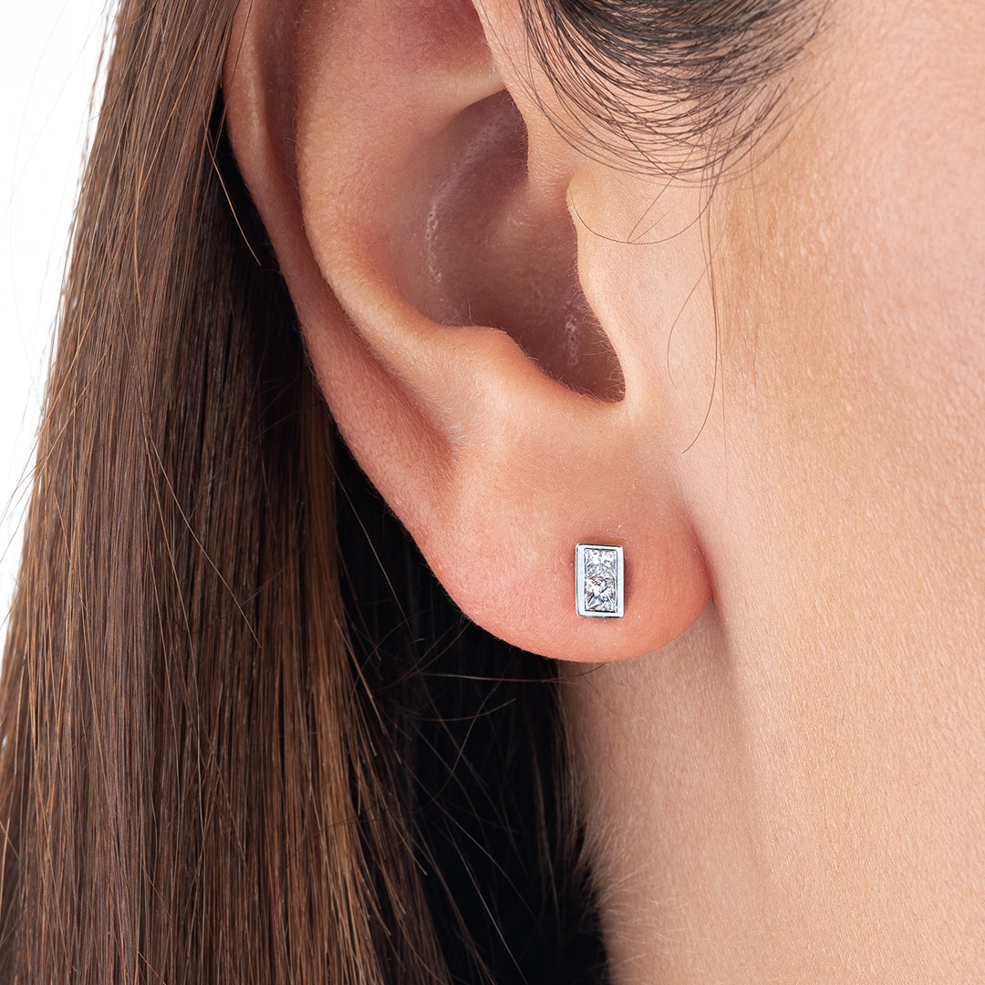 Princess Shape Natural Diamond Bar Earrings White Gold