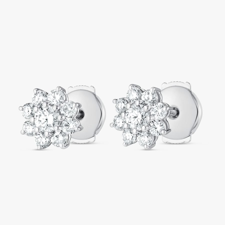 Natural Diamond Flower Halo Earrings White Gold