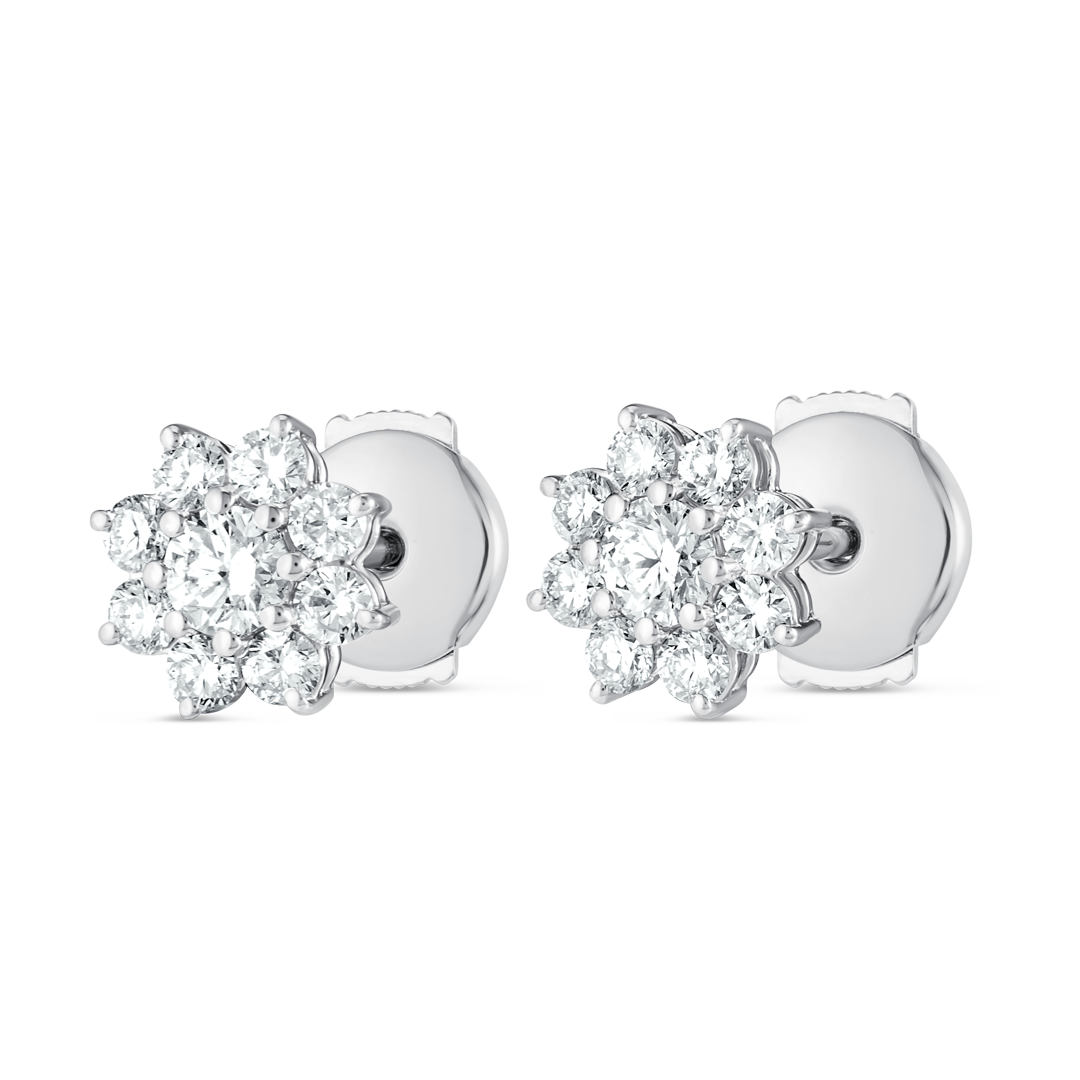 Natural Diamond Flower Halo Earrings White Gold