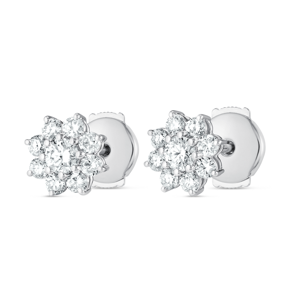 Natural Diamond Flower Halo Earrings White Gold