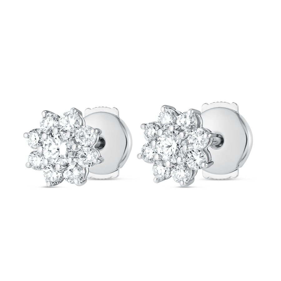 Natural Diamond Flower Halo Earrings White Gold