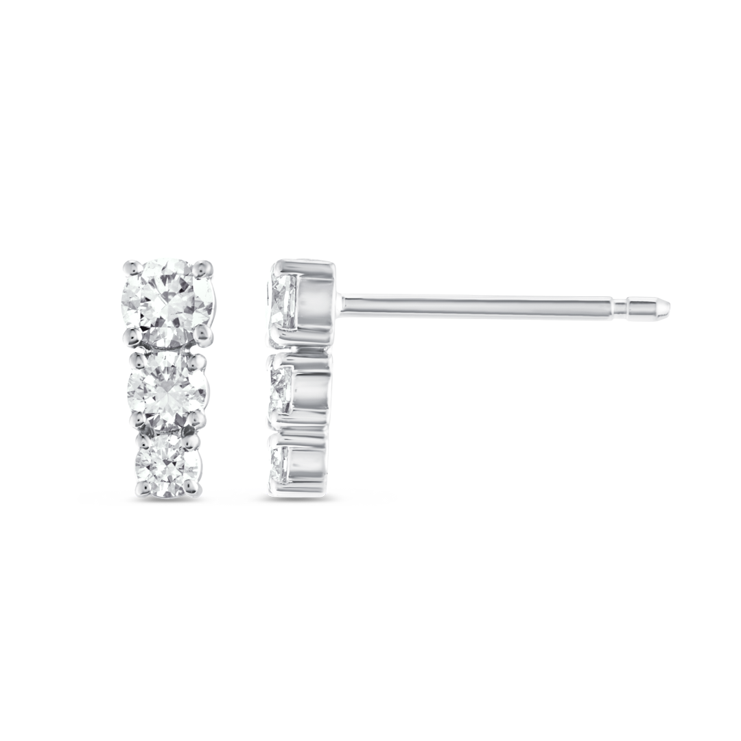 Petite Trio Natural Diamond Bar Earrings White Gold