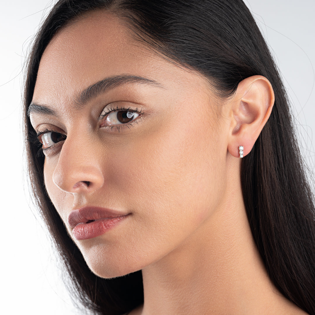 Petite Trio Natural Diamond Bar Earrings White Gold