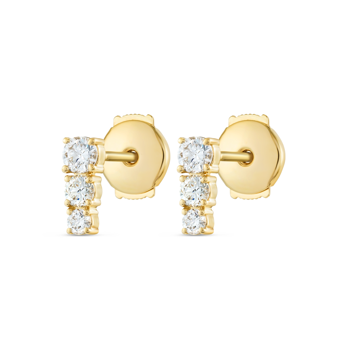 Petite Trio Natural Diamond Bar Earrings Yellow Gold