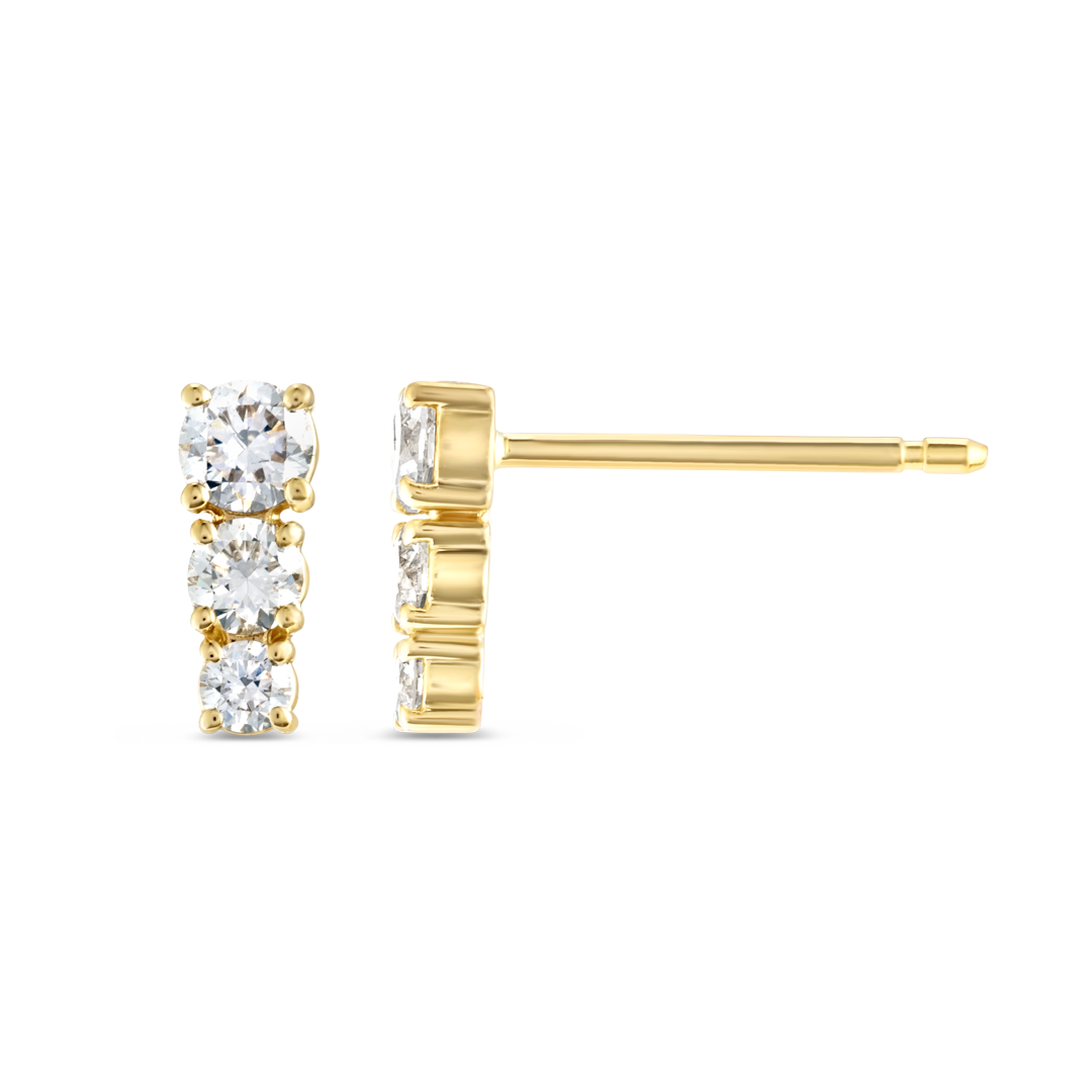 Petite Trio Natural Diamond Bar Earrings Yellow Gold