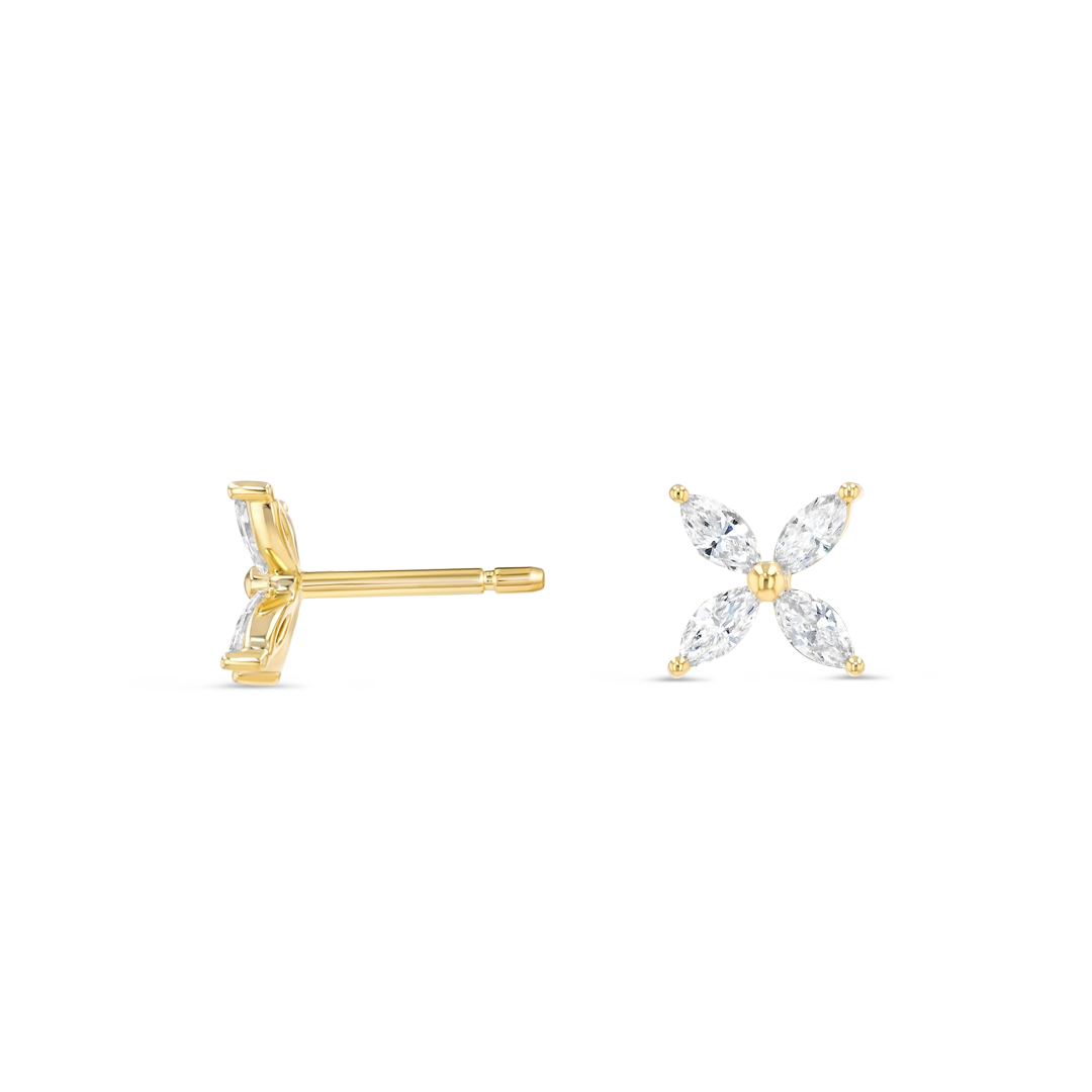 Natural Diamond Lily Pad Earrings Yellow Gold