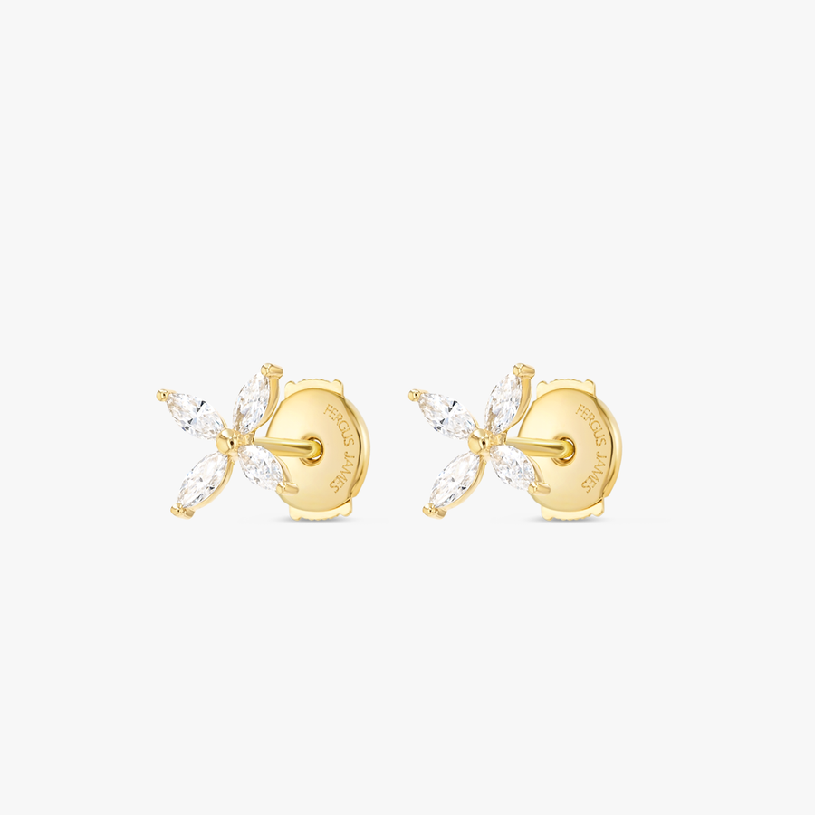 Natural Diamond Lily Pad Earrings Yellow Gold